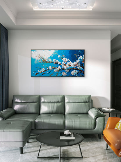Cherry-sakura-blossom-White-Flower-Premium-Floral & Botanical-3D Textured Wall Art | UV Embossed Canvas Wall Frame for home decor and bed room
