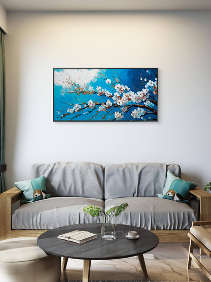 Cherry-sakura-blossom-White-Flower-Premium-Floral & Botanical-3D Textured Wall Art | UV Embossed Canvas Wall Frame for home decor and bed room
