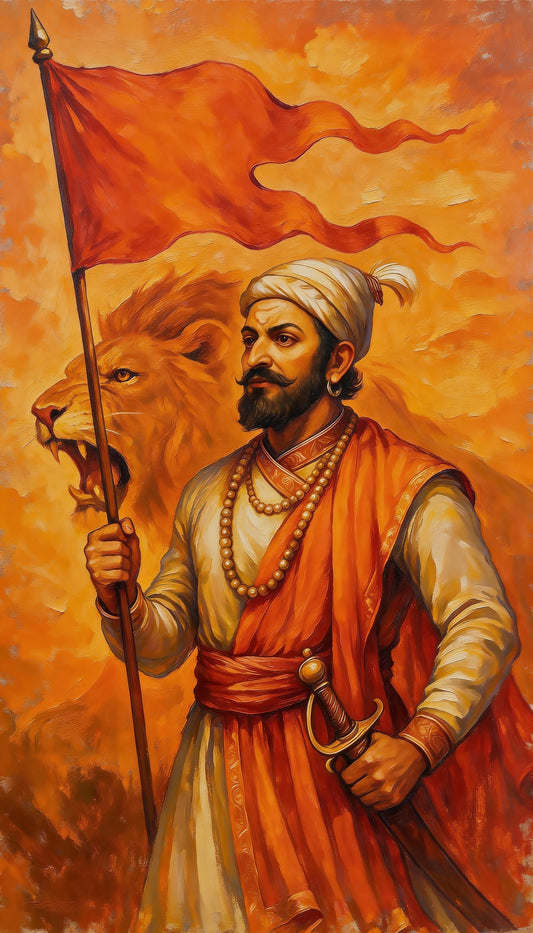 Chhatrapati_shivaji_maharaj_warrior_portrait art Luxurious-Culture, Heritage & Folk Art-3D Textured Wall Art | UV Embossed Canvas Wall Frame for Home decor