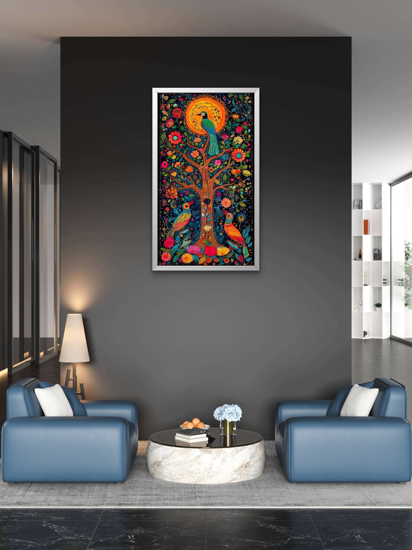 classic-madhubani-Luxurious-Indian Culture &  Folk Art 3D Textured Wall Art | UV Printed Embossed Canvas Wall Frame for Home Decor,living Room