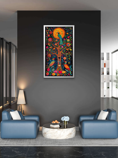 classic-madhubani-Luxurious-Indian Culture &  Folk Art 3D Textured Wall Art | UV Printed Embossed Canvas Wall Frame for Home Decor,living Room