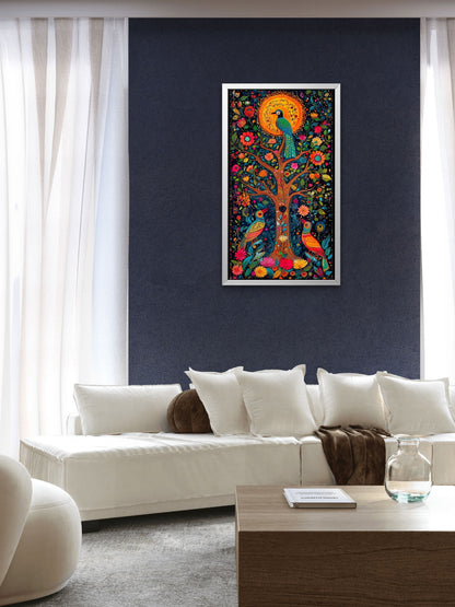 classic-madhubani-Luxurious-Indian Culture &  Folk Art 3D Textured Wall Art | UV Printed Embossed Canvas Wall Frame for Home Decor,living Room