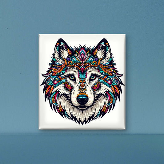 colorful-colorful-mandala-style-wolf-head-Luxurious-Wildlife & Animals-3D Textured Wall Art | UV Embossed Canvas Wall Frame for Home decor