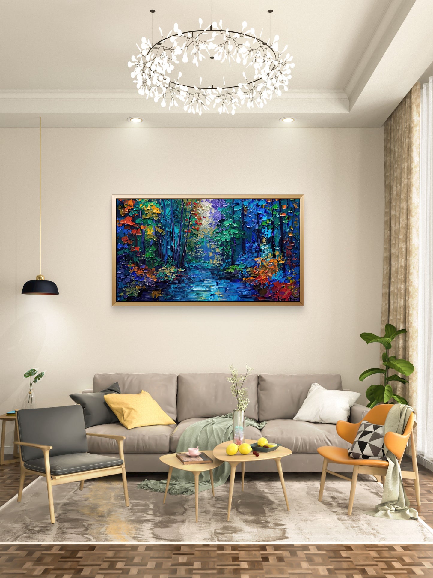 Colourful-impressionist-forest-Luxurious-Nature and landscape | 3D Textured Wall Art | UV Printed Embossed Canvas Wall Frame for Home Decor,Living Room