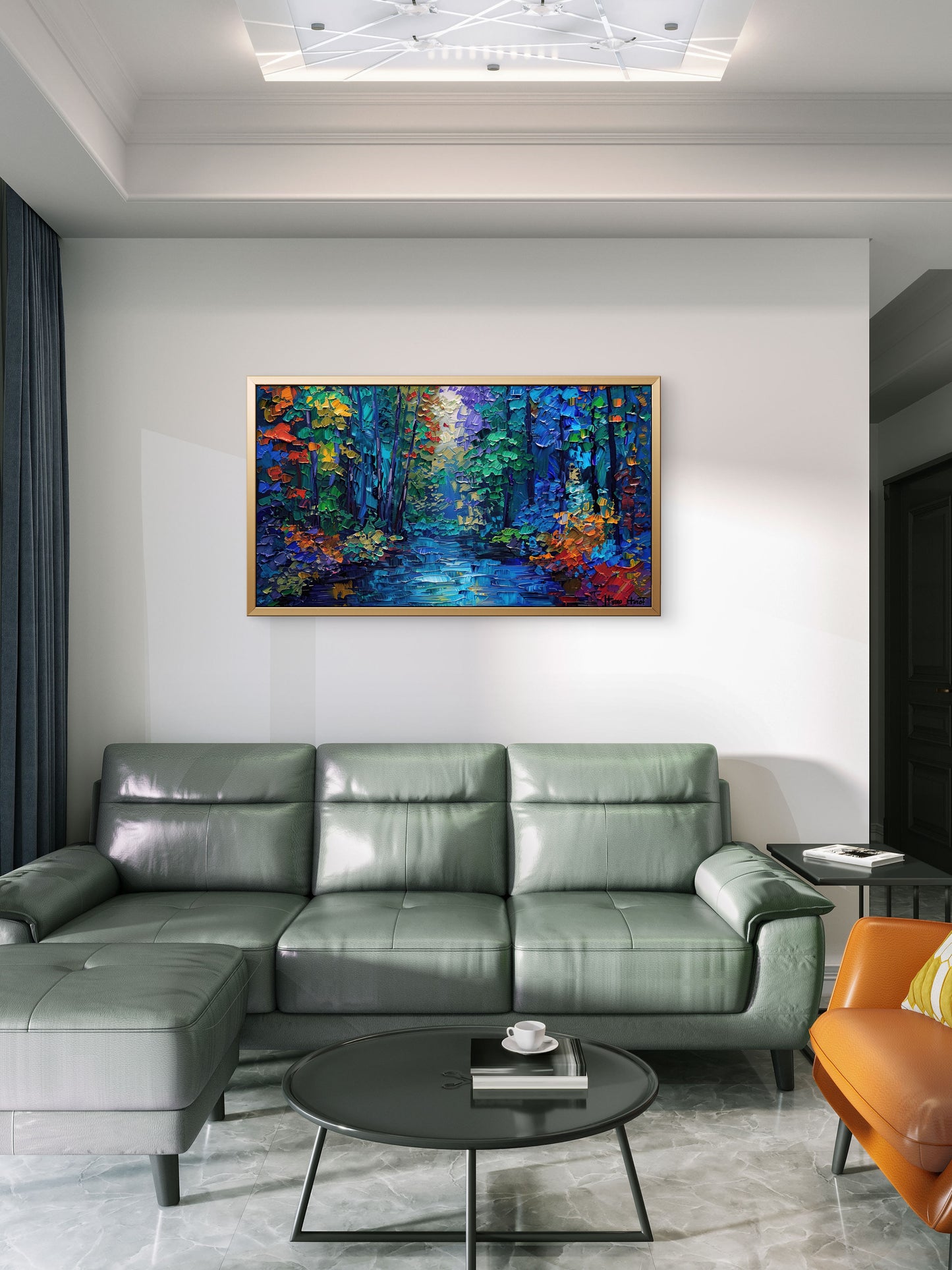 Colourful-impressionist-forest-Luxurious-Nature and landscape | 3D Textured Wall Art | UV Printed Embossed Canvas Wall Frame for Home Decor,Living Room