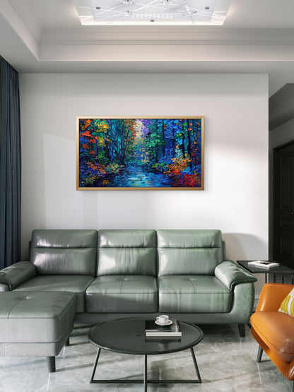Colourful-impressionist-forest-Luxurious-Nature and landscape | 3D Textured Wall Art | UV Printed Embossed Canvas Wall Frame for Home Decor,Living Room