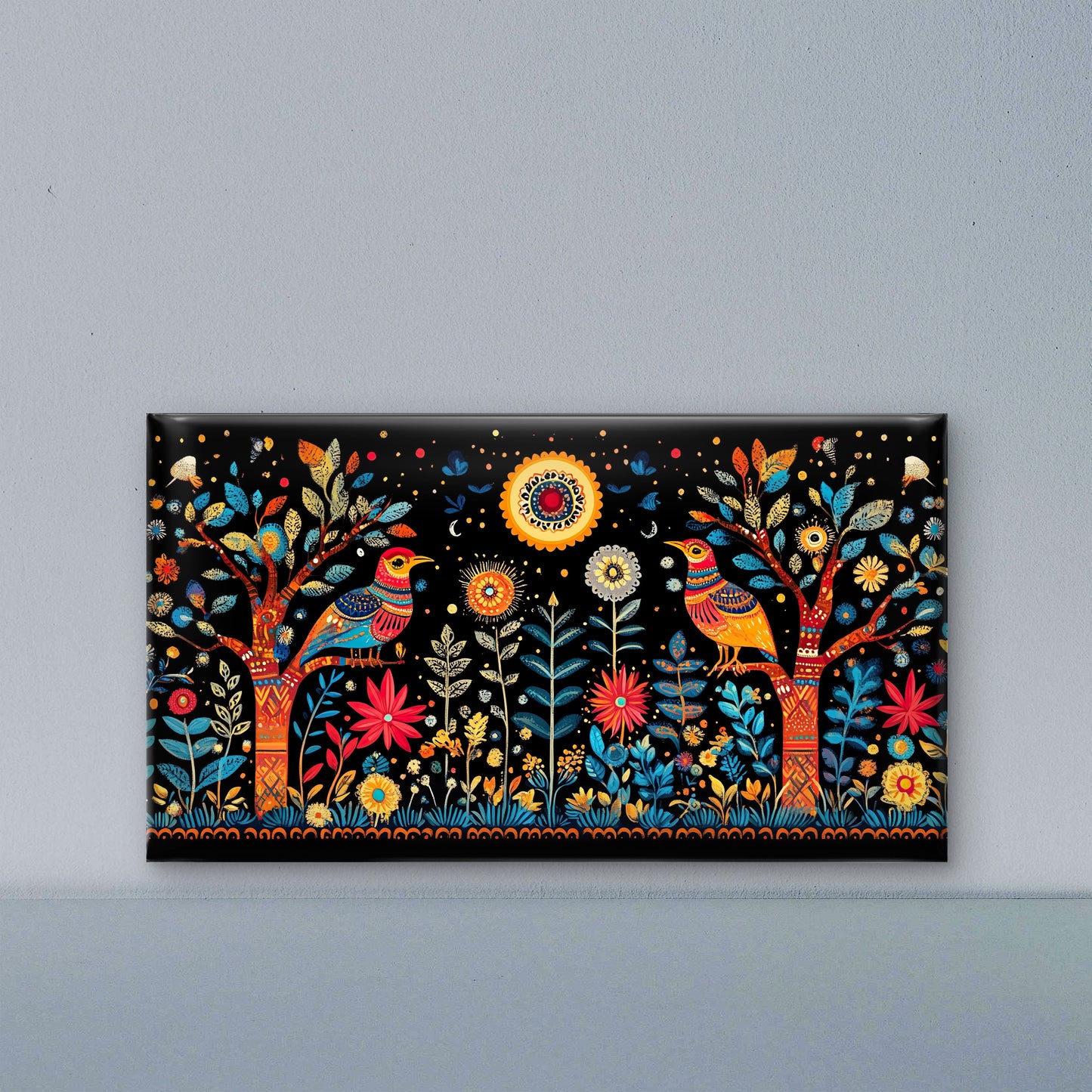 colorful-madhubani-Luxurious-Indian Culture &  Folk Art 3D Textured Wall Art | UV Printed Embossed Canvas Wall Frame for Home Decor,living Room