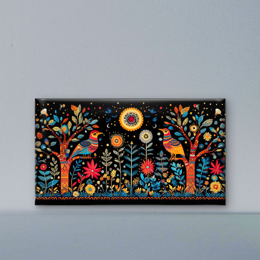 colorful-madhubani-Luxurious-Indian Culture &  Folk Art 3D Textured Wall Art | UV Printed Embossed Canvas Wall Frame for Home Decor,living Room