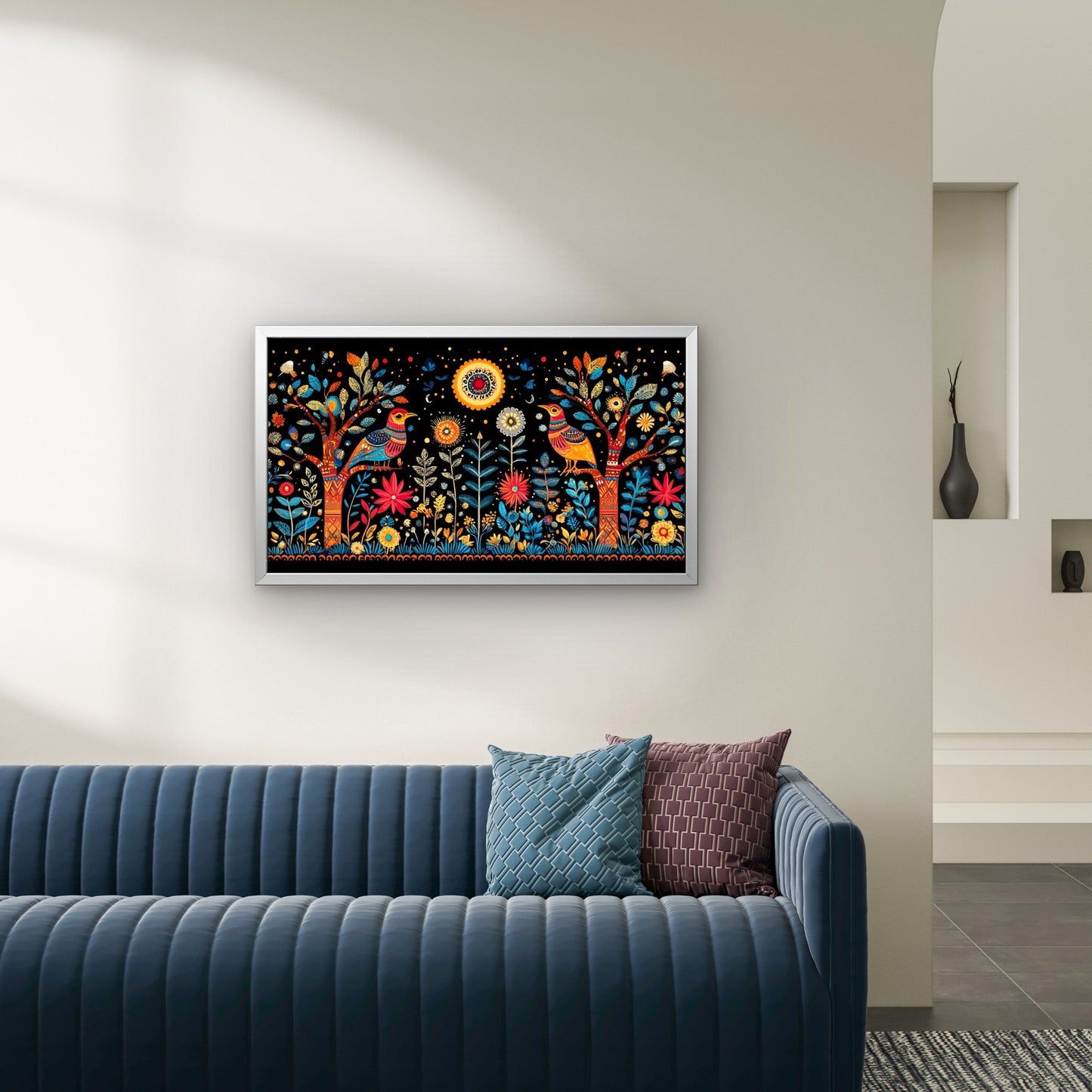 colorful-madhubani-Luxurious-Indian Culture &  Folk Art 3D Textured Wall Art | UV Printed Embossed Canvas Wall Frame for Home Decor,living Room