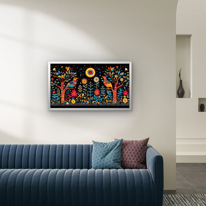 colorful-madhubani-Luxurious-Indian Culture &  Folk Art 3D Textured Wall Art | UV Printed Embossed Canvas Wall Frame for Home Decor,living Room