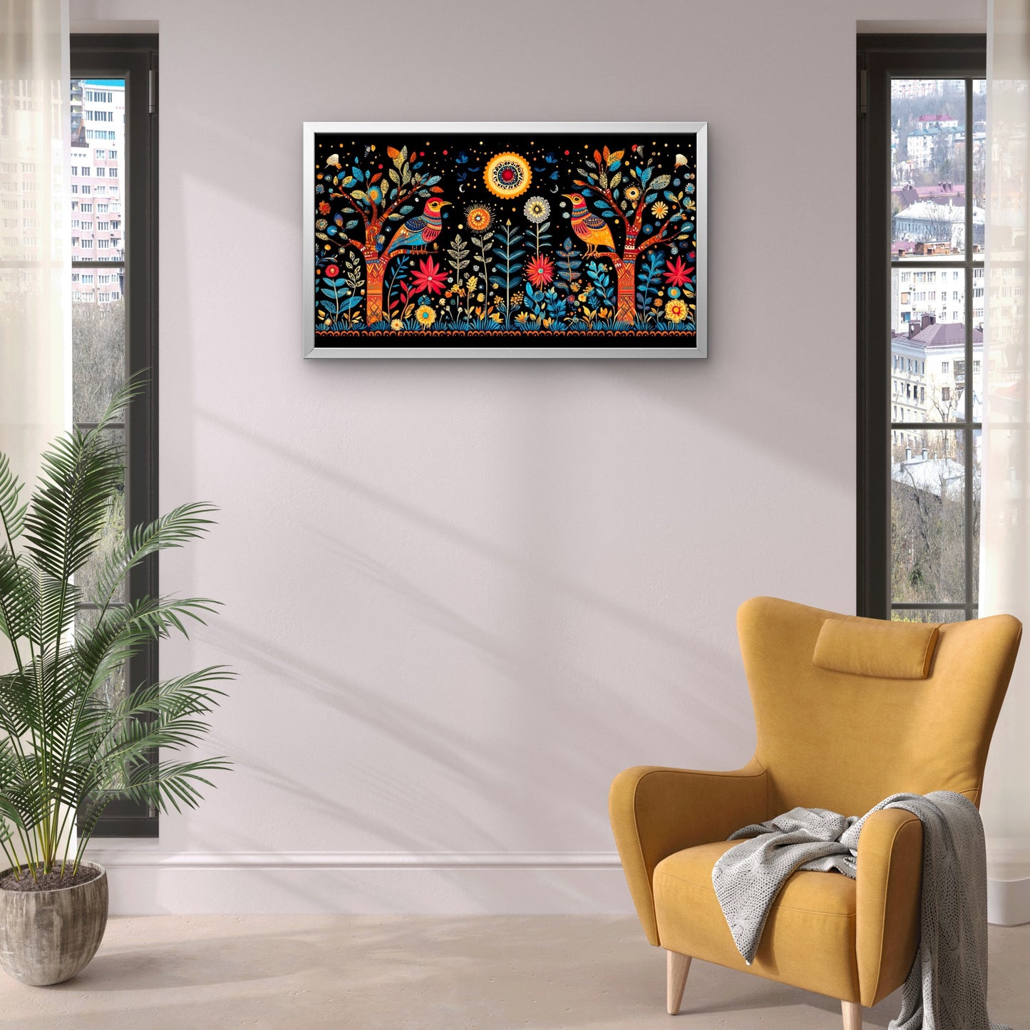 colorful-madhubani-Luxurious-Indian Culture &  Folk Art 3D Textured Wall Art | UV Printed Embossed Canvas Wall Frame for Home Decor,living Room