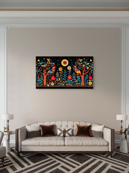 colorful-madhubani-Luxurious-Indian Culture &  Folk Art 3D Textured Wall Art | UV Printed Embossed Canvas Wall Frame for Home Decor,living Room