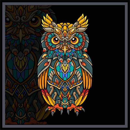colorful-owl-mandala-arts-isolated-black-background-Luxurious-Wildlife & Animals-3D Textured Wall Art | UV Embossed Canvas Wall Frame for Home decor
