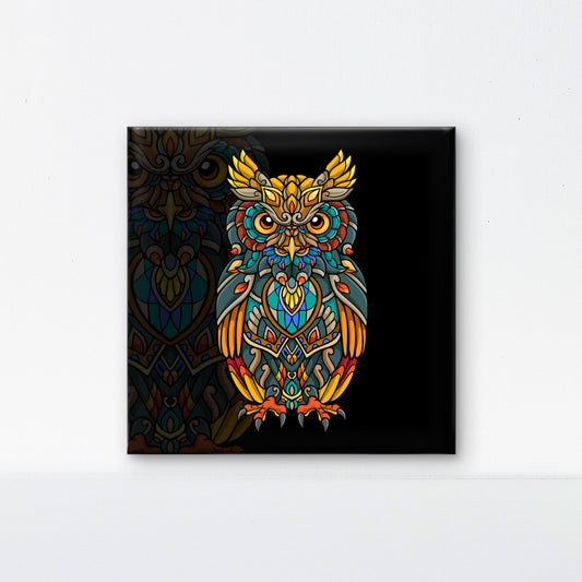 colorful-owl-mandala-arts-isolated-black-background-Luxurious-Wildlife & Animals-3D Textured Wall Art | UV Embossed Canvas Wall Frame for Home decor
