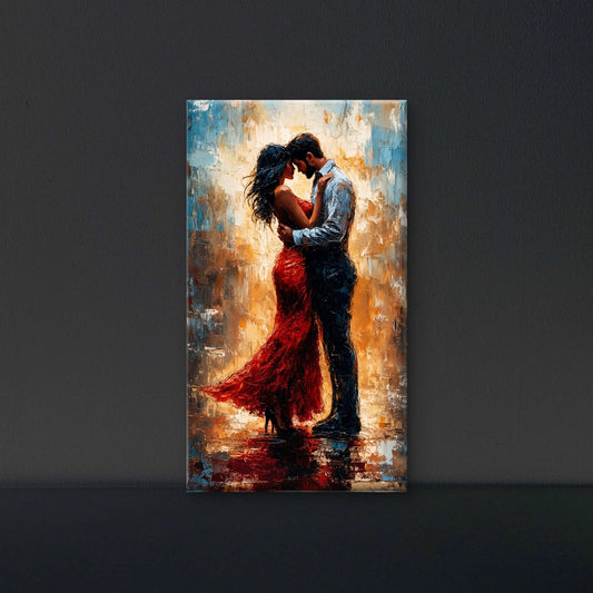couple_embracing_red_dress_impasto Luxurious-Love & Togetherness -3D Textured Wall Art | UV Embossed Canvas Wall Frame for Home decor