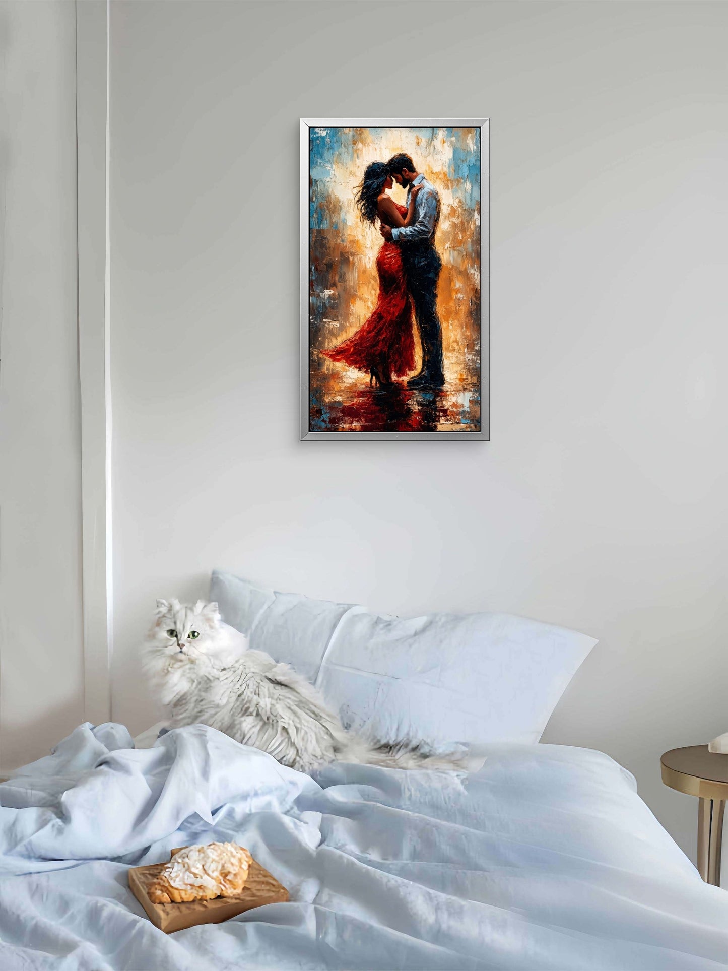couple_embracing_red_dress_impasto Luxurious-Love & Togetherness -3D Textured Wall Art | UV Embossed Canvas Wall Frame for Home decor
