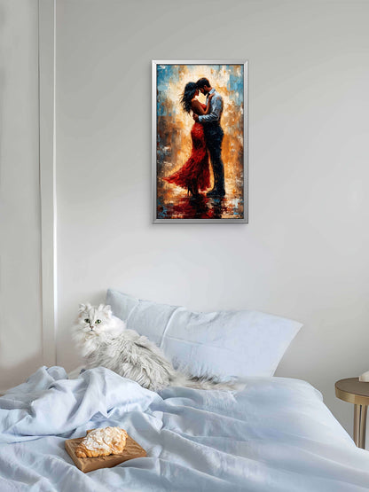 couple_embracing_red_dress_impasto Luxurious-Love & Togetherness -3D Textured Wall Art | UV Embossed Canvas Wall Frame for Home decor