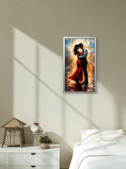 couple_embracing_red_dress_impasto Luxurious-Love & Togetherness -3D Textured Wall Art | UV Embossed Canvas Wall Frame for Home decor
