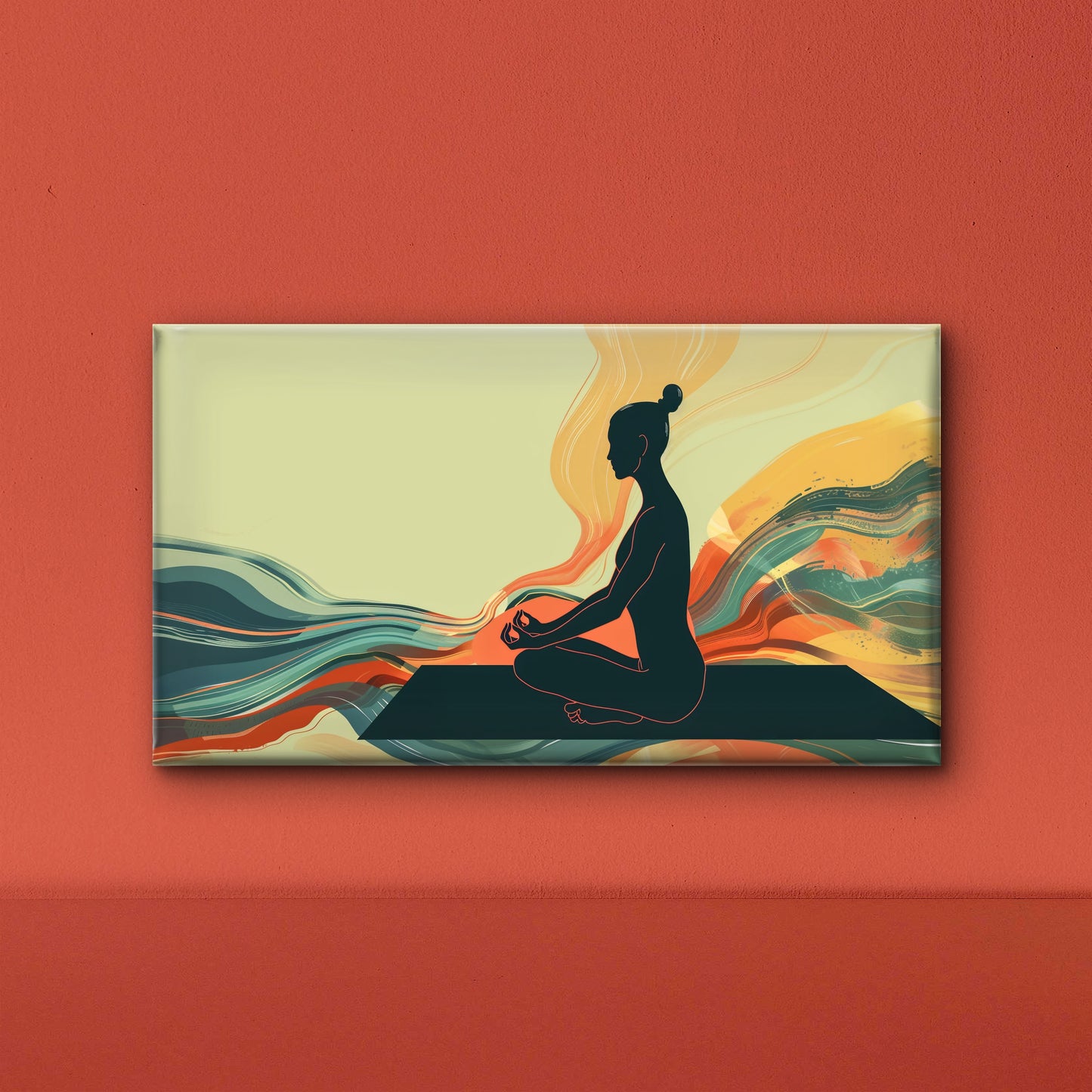 woman-meditating-front-colorful-background-Luxurious-Serenity & Wellness-3D Textured Wall Art | UV Embossed Canvas Wall Frame for Meditation Space