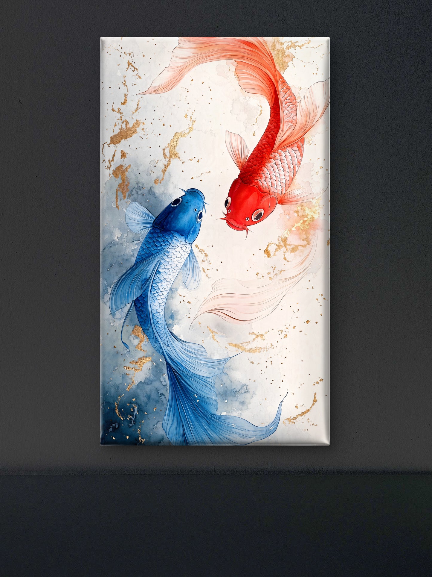 two stylized Koi fish -Luxurious-Wildlife & Animals 3D Textured Wall Art | UV Printed Embossed Canvas Wall Frame for Home Decor,living Room