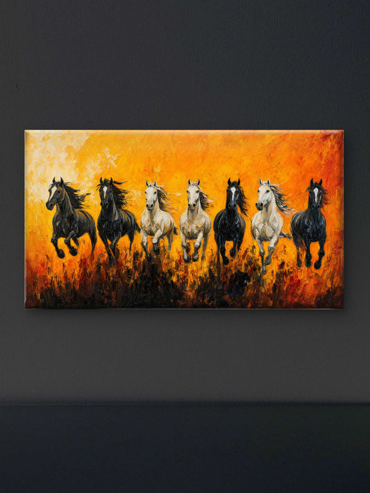 seven running horses -Luxurious-Wildlife & Animals 3D Textured Wall Art | UV Printed Embossed Canvas Wall Frame for Home Decor,living Room