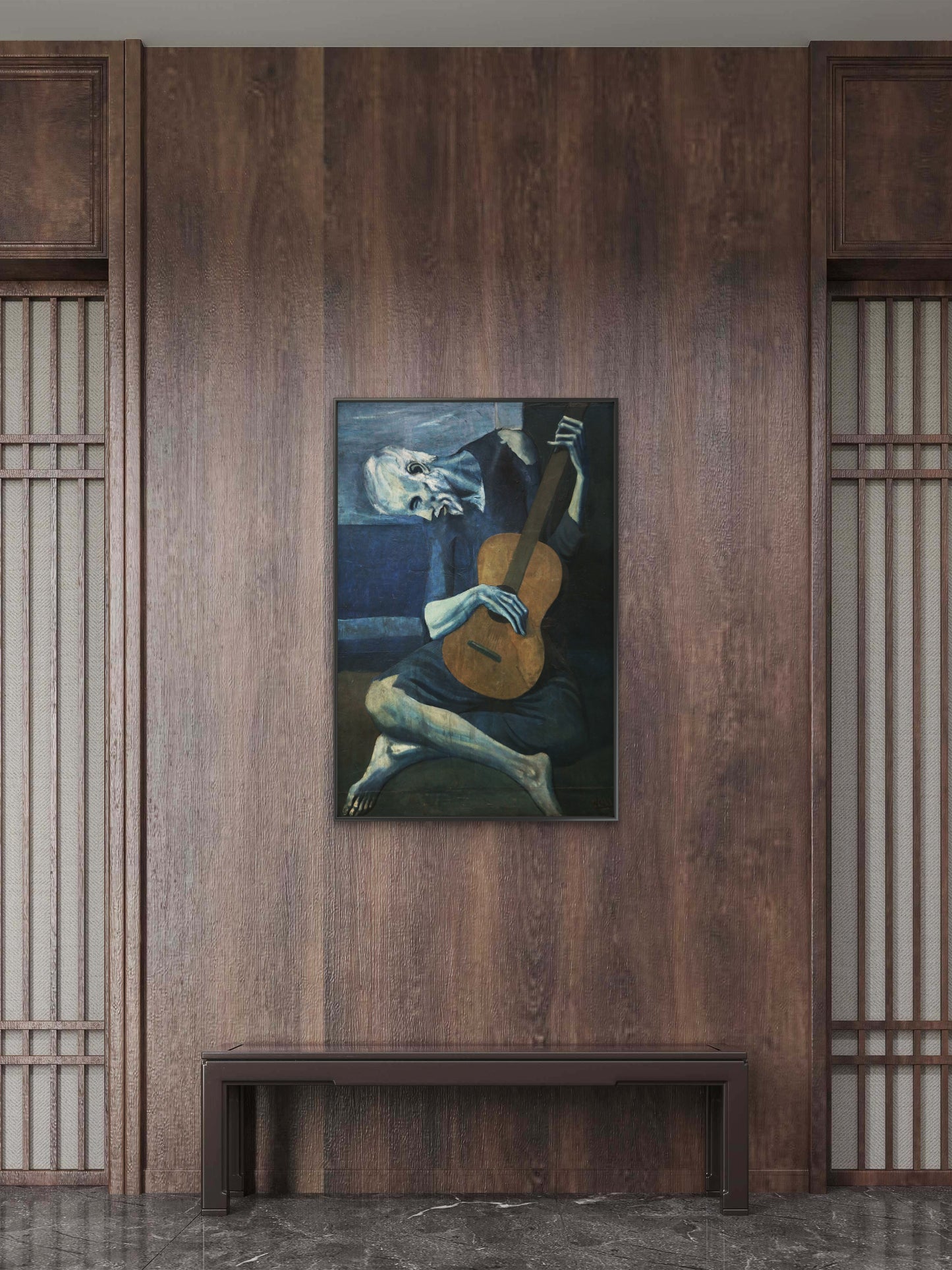 Old_guitarist_chicago-Luxurious-Modern Art & Abstract| 3D Textured Wall Art | UV Printed Embossed Canvas Wall Frame for Office,Meditation Space