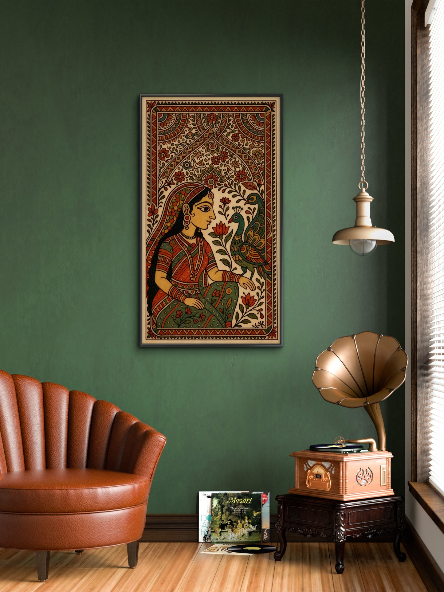 Girl with the Peacock -Luxurious-Indian Culture &  Folk Art 3D Textured Wall Art | UV Printed Embossed Canvas Wall Frame for Home Decor,living Room