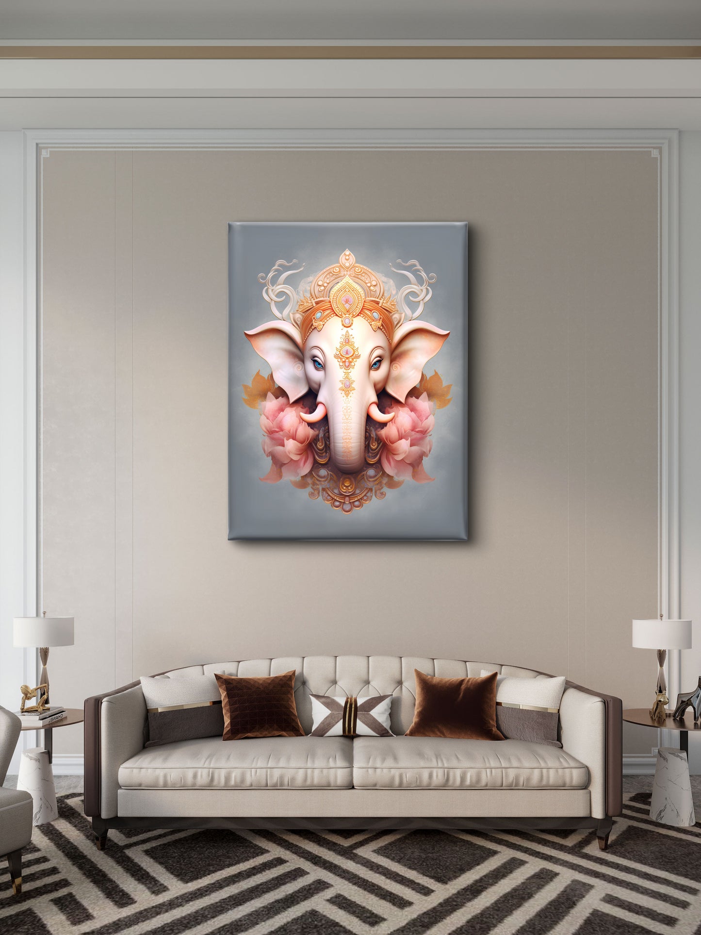 ganesh ji-Luxurious-Spiritual & Mindful 3D Textured Wall Art | UV Printed Embossed Canvas Wall Frame for Prayer room ,Meditation Space