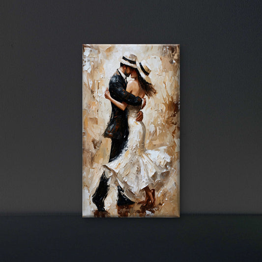 dancing_couple_white_dress_hats_impasto Luxurious-Love & Togetherness -3D Textured Wall Art | UV Embossed Canvas Wall Frame for Home decor