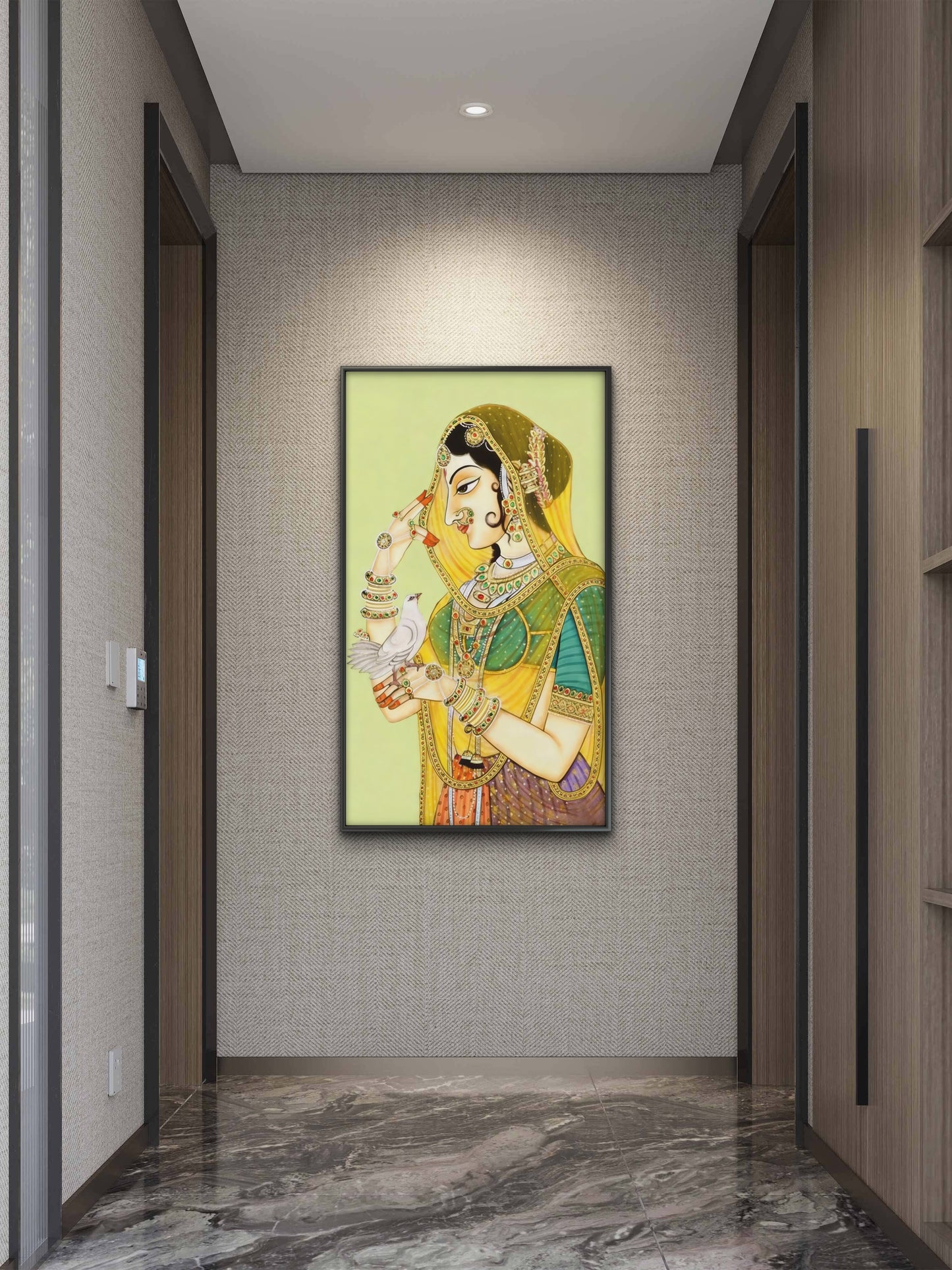 traditional-indian-Digiatl-painting-of-a-woman-Luxurious-Indian Culture &  Folk Art 3D Textured Wall Art | UV Printed Embossed Canvas Wall Frame for Home Decor,living Room
