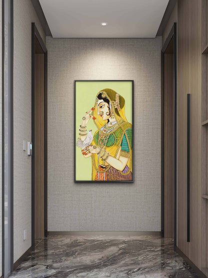 traditional-indian-Digiatl-painting-of-a-woman-Luxurious-Indian Culture &  Folk Art 3D Textured Wall Art | UV Printed Embossed Canvas Wall Frame for Home Decor,living Room