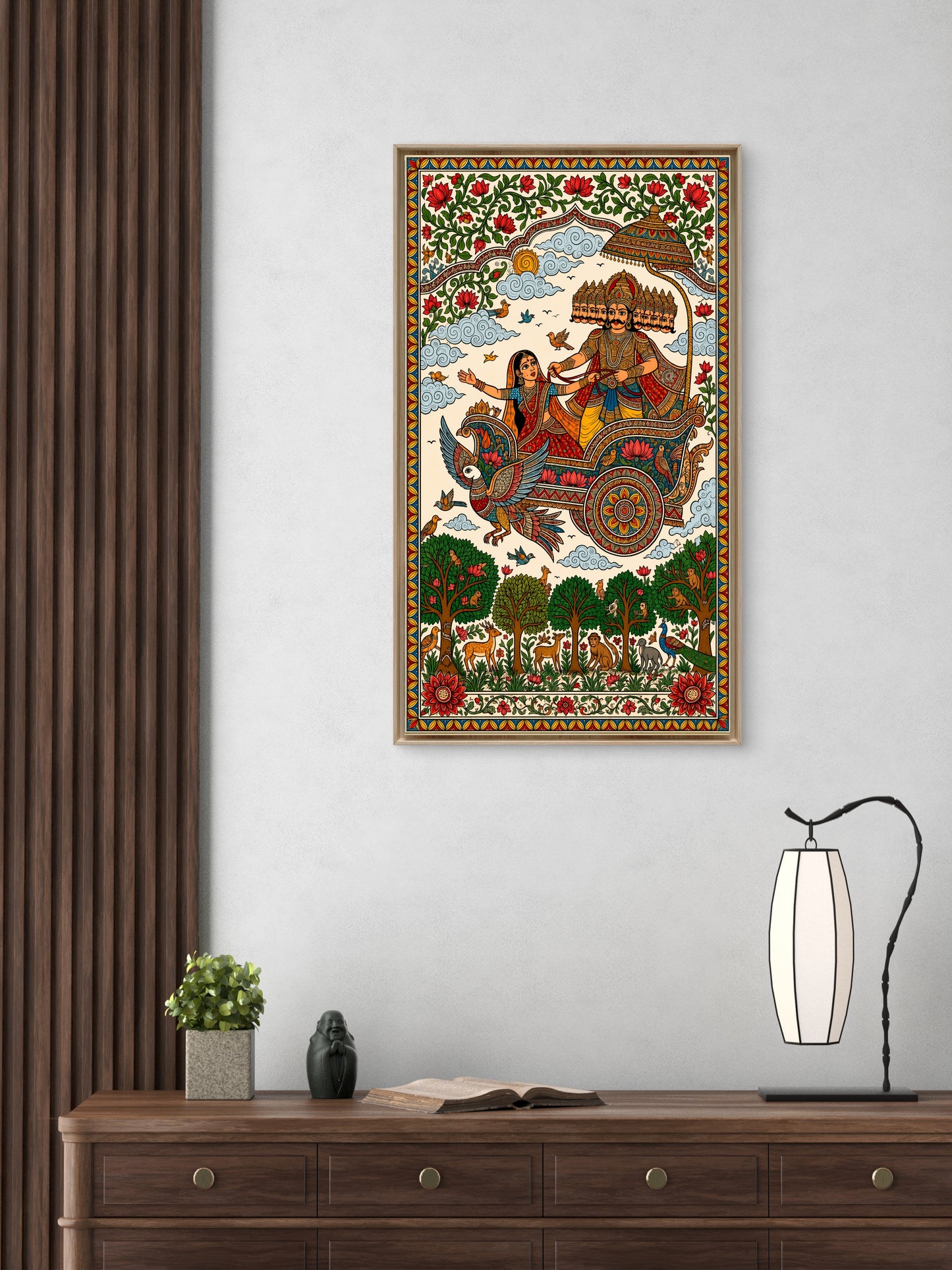 Journey of the Ten-Headed King ravan-Luxurious-Gods and Divine Art 3D Textured Wall Art | UV Printed Embossed Canvas Wall Frame for Home Decor,living Room