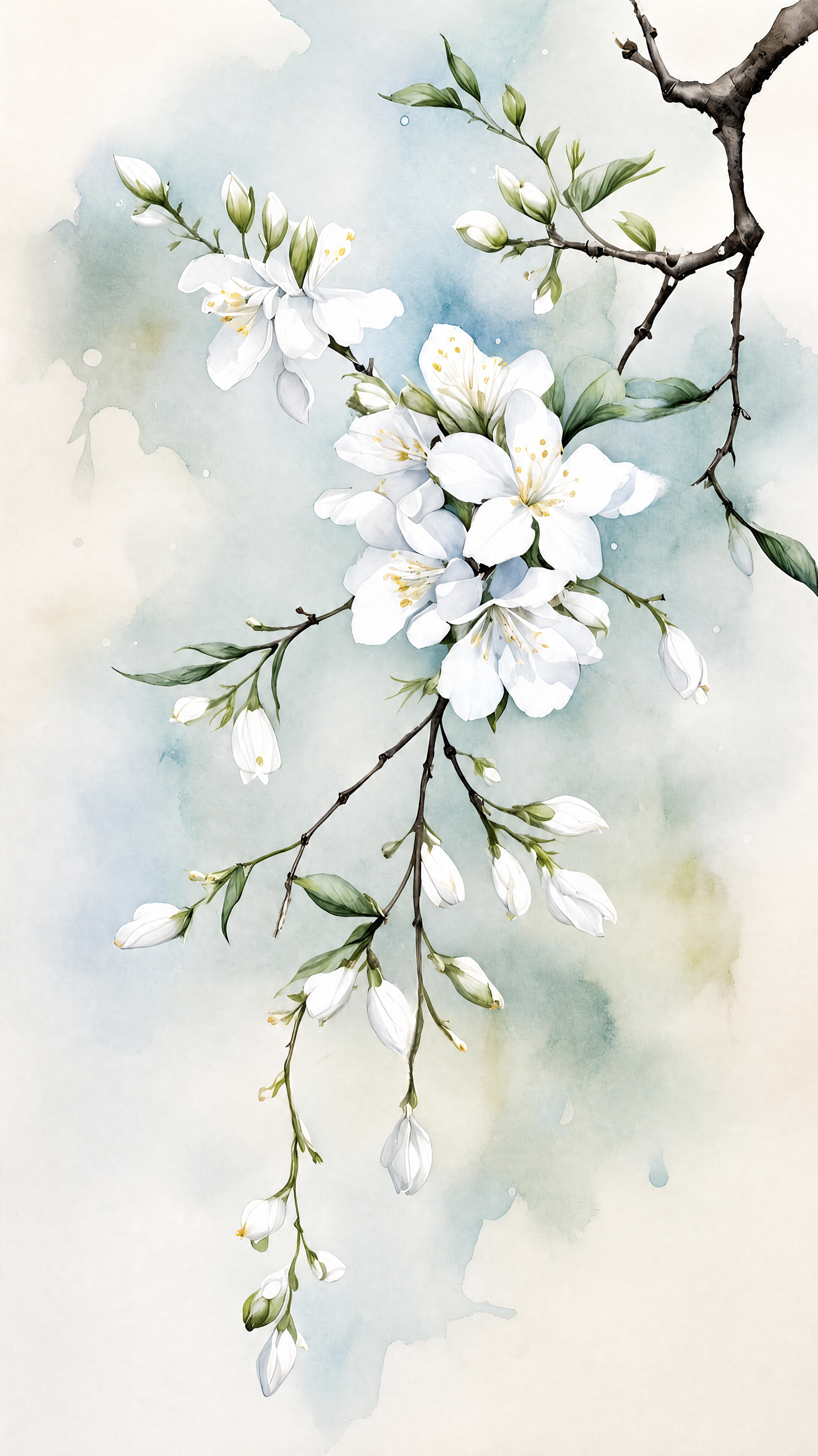 delicate_white_cherry_blossoms_illustration Luxurious-Floral & Botanical -3D Textured Wall Art | UV Embossed Canvas Wall Frame for Home decor