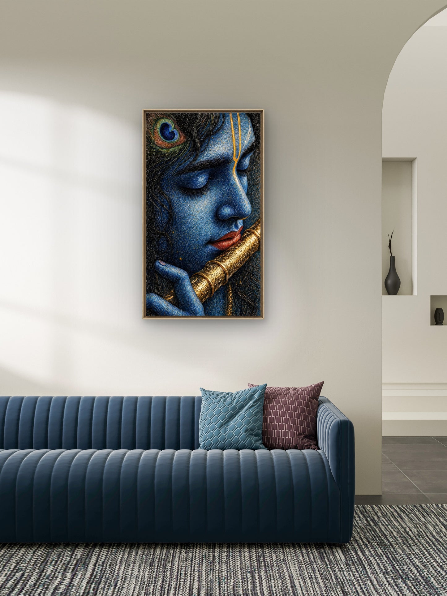 Lord Krishna -Luxurious-Gods and Divine Art 3D Textured Wall Art | UV Printed Embossed Canvas Wall Frame for Home Decor,living Room