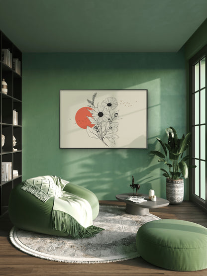 drawing-sunflower-with-birds-background-luxury-Floral & Botanical-3D Textured Wall Art | UV Embossed Canvas Wall Frame for Living room and bed room