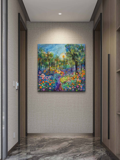 Brilliant-day-bloom-filled-glade-Luxury-Floral & Botanical-3D Textured Wall Art | UV Embossed Canvas Wall Frame for home decor and living room