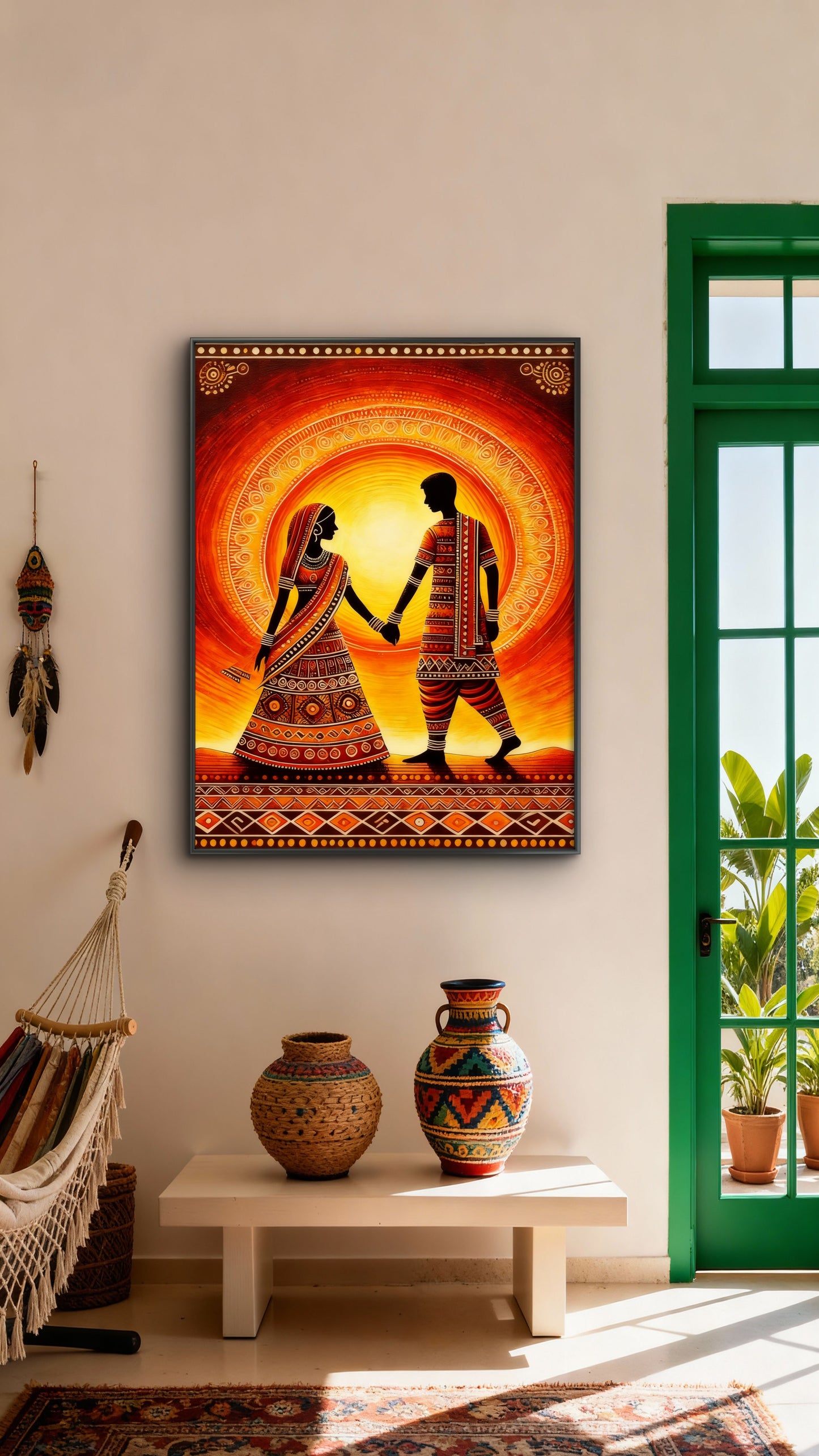 Modern Warli-Luxurious-Indian Culture &  Folk Art 3D Textured Wall Art | UV Printed Embossed Canvas Wall Frame for Home Decor,living Room