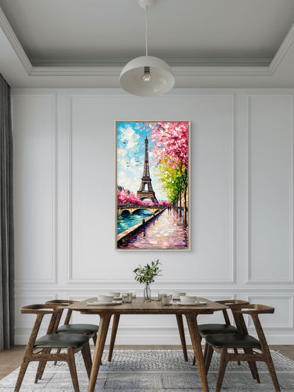 Blossoms Over the Seine -Luxurious-Nature & Landscapes 3D Textured Wall Art | UV Printed Embossed Canvas Wall Frame for Home Decor,living Room