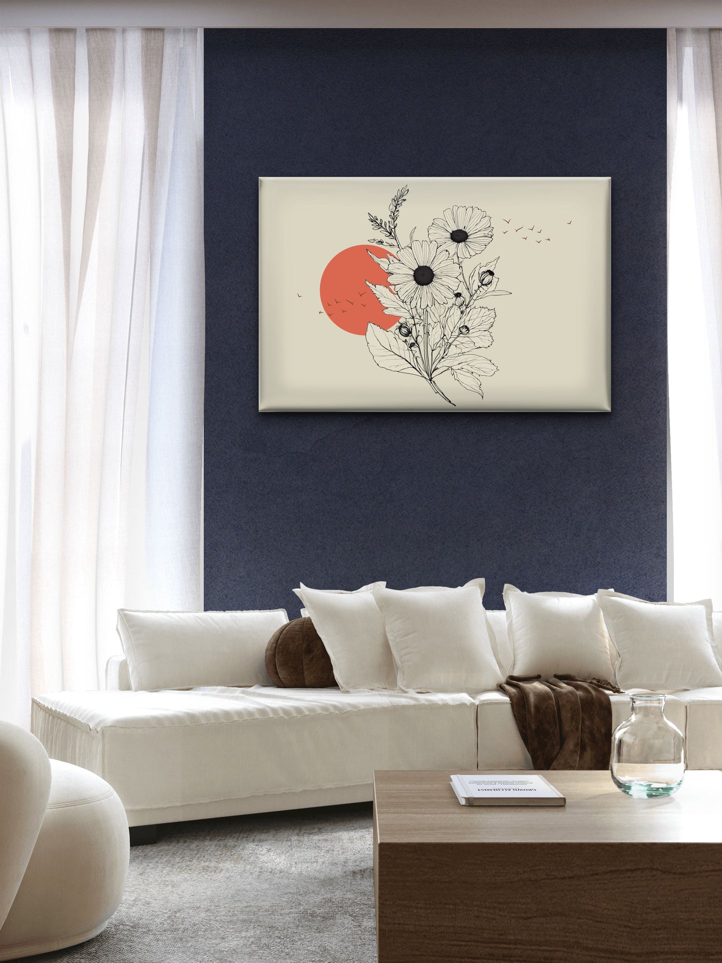 drawing-sunflower-with-birds-background-luxury-Floral & Botanical-3D Textured Wall Art | UV Embossed Canvas Wall Frame for Living room and bed room