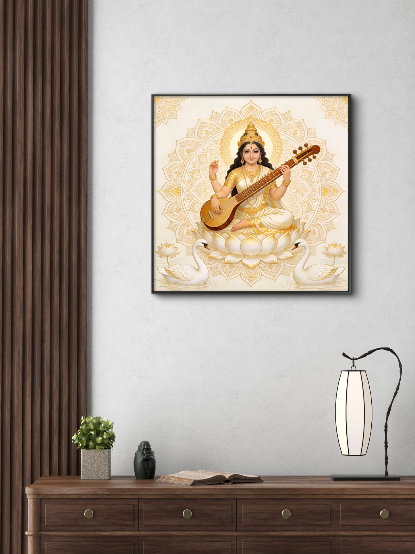 goddess-saraswati-Luxurious-Spiritual & Mindful 3D Textured Wall Art | UV Printed Embossed Canvas Wall Frame for Prayer room ,Meditation Space