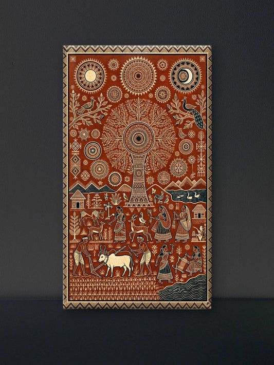Sacred Roots: The Cosmic Tree of Life-Luxurious-Culture, Heritage & Folk Art 3D Textured Wall Art | UV Printed Embossed Canvas Wall Frame for Home Decor,living Room