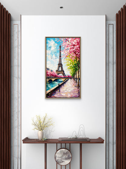 Blossoms Over the Seine -Luxurious-Nature & Landscapes 3D Textured Wall Art | UV Printed Embossed Canvas Wall Frame for Home Decor,living Room