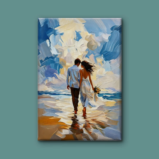 A couple walking in the water-Luxurious-Love & Togetherness-3D Textured Wall Art | UV Embossed Canvas Wall Frame for bed room