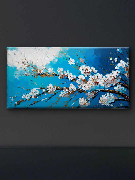 Cherry-sakura-blossom-White-Flower-Premium-Floral & Botanical-3D Textured Wall Art | UV Embossed Canvas Wall Frame for home decor and bed room