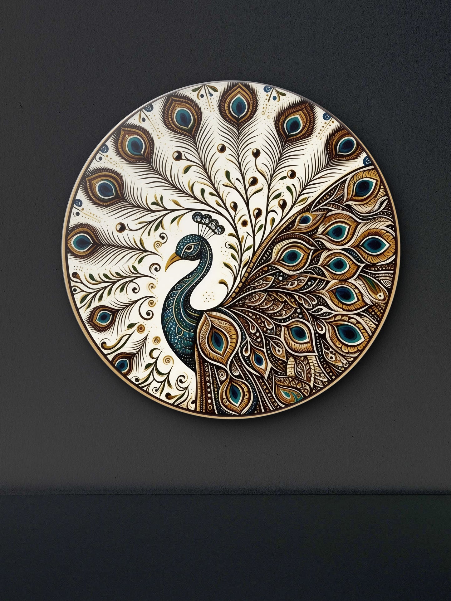 Ornate round Peacock Mandala -Luxurious | 3D Textured Wall Art | UV Printed Embossed Canvas Wall Frame for living room,home decor