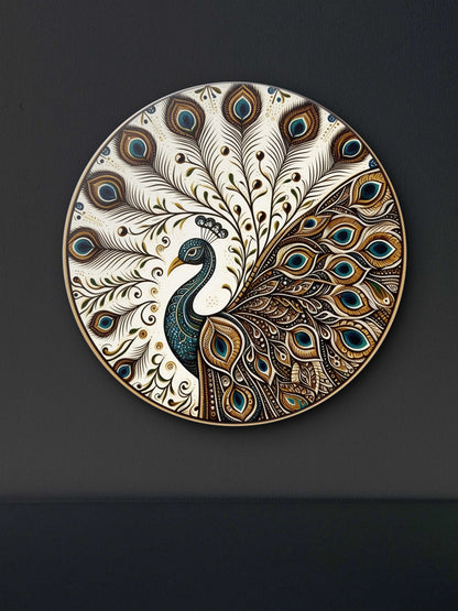 Ornate round Peacock Mandala -Luxurious | 3D Textured Wall Art | UV Printed Embossed Canvas Wall Frame for living room,home decor