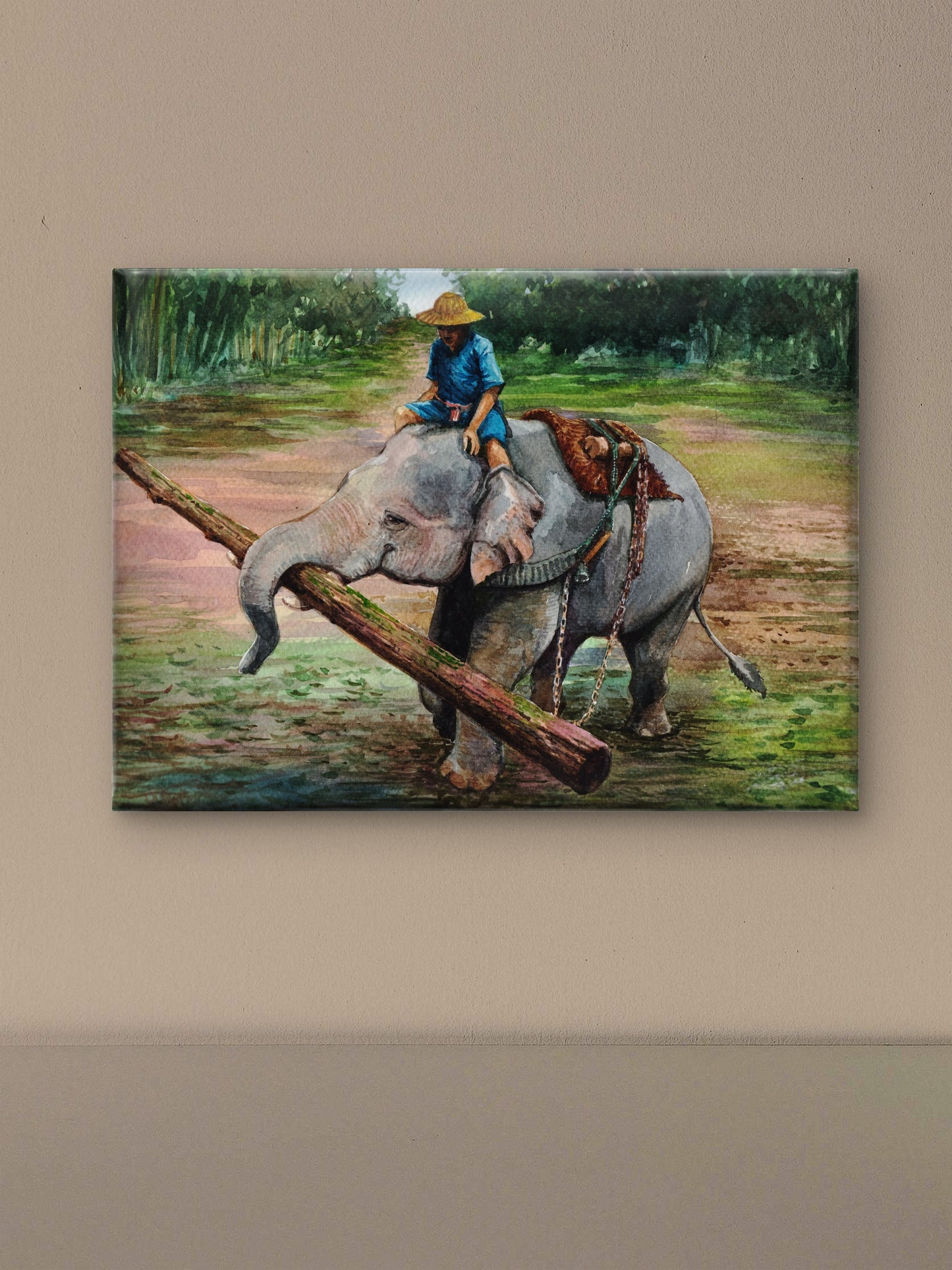 Elephant driver elephants feed people-Luxurious-Wildlife & Animals-3D Textured Wall Art | UV Embossed Canvas Wall Frame for Home decor