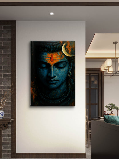 Devatwal Lord Shiva-Luxurious-Spiritual & Mindful 3D Textured Wall Art | UV Printed Embossed Canvas Wall Frame for Prayer room ,Meditation Space