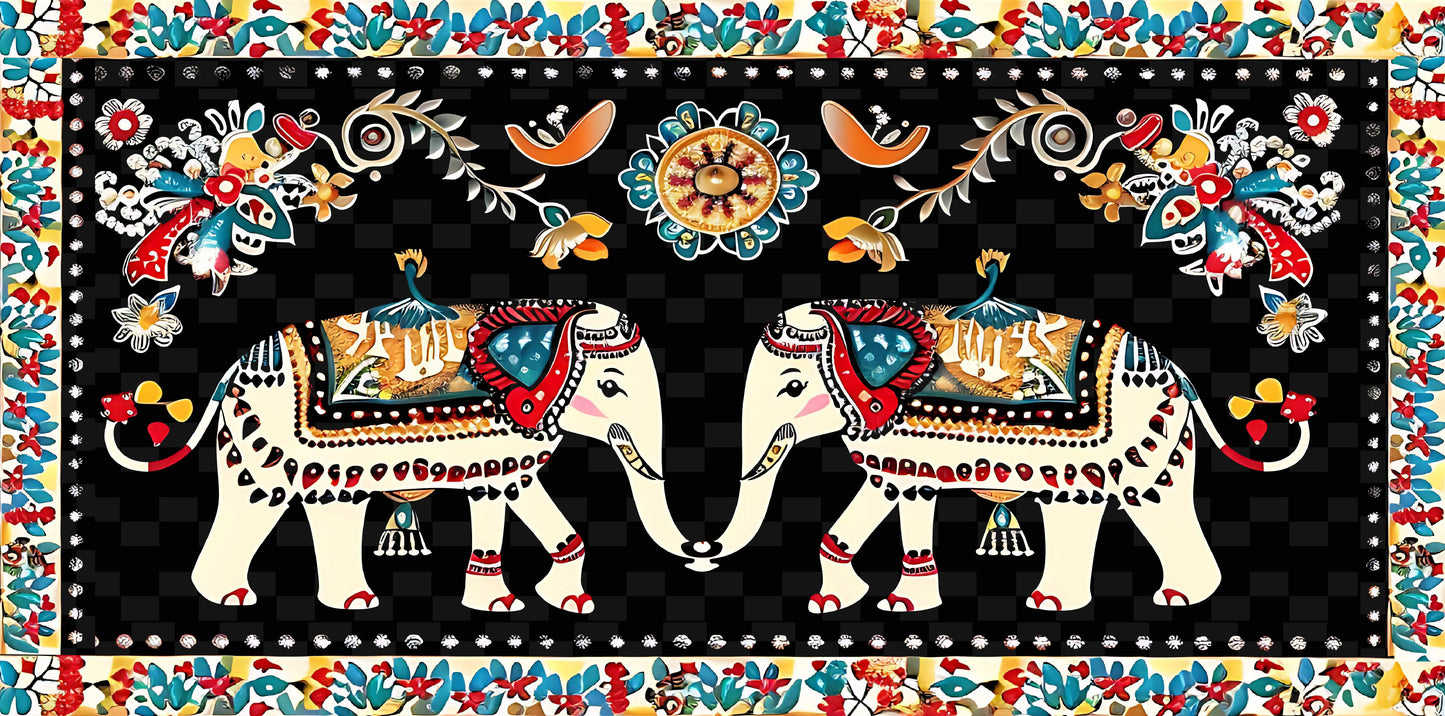 elephant-with-floral-Luxurious-Indian Culture &  Folk Art 3D Textured Wall Art | UV Printed Embossed Canvas Wall Frame for Home Decor,living Room