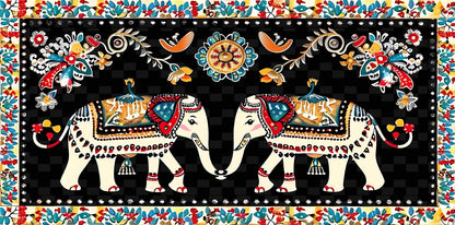 elephant-with-floral-Luxurious-Indian Culture &  Folk Art 3D Textured Wall Art | UV Printed Embossed Canvas Wall Frame for Home Decor,living Room